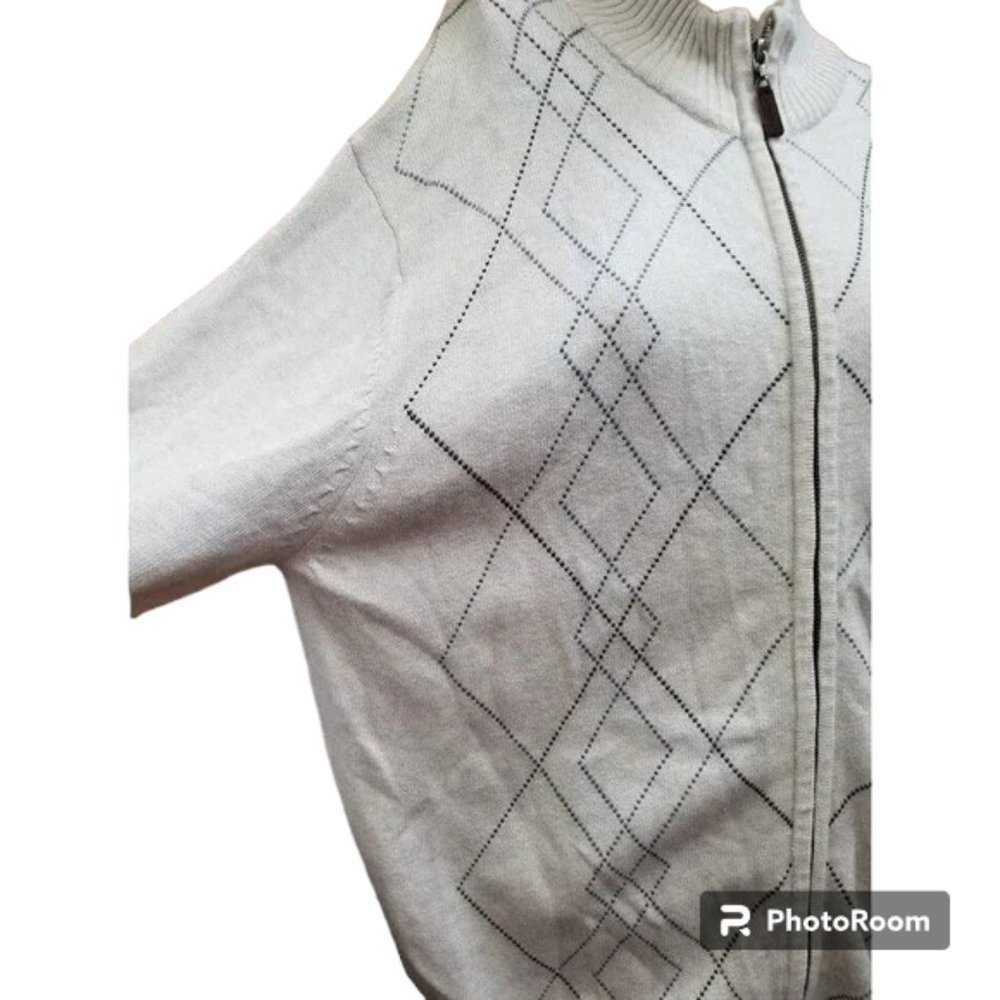 Classic Old School Zip Front Sweater Size Large Tasso Elba Retro 50's Argyle